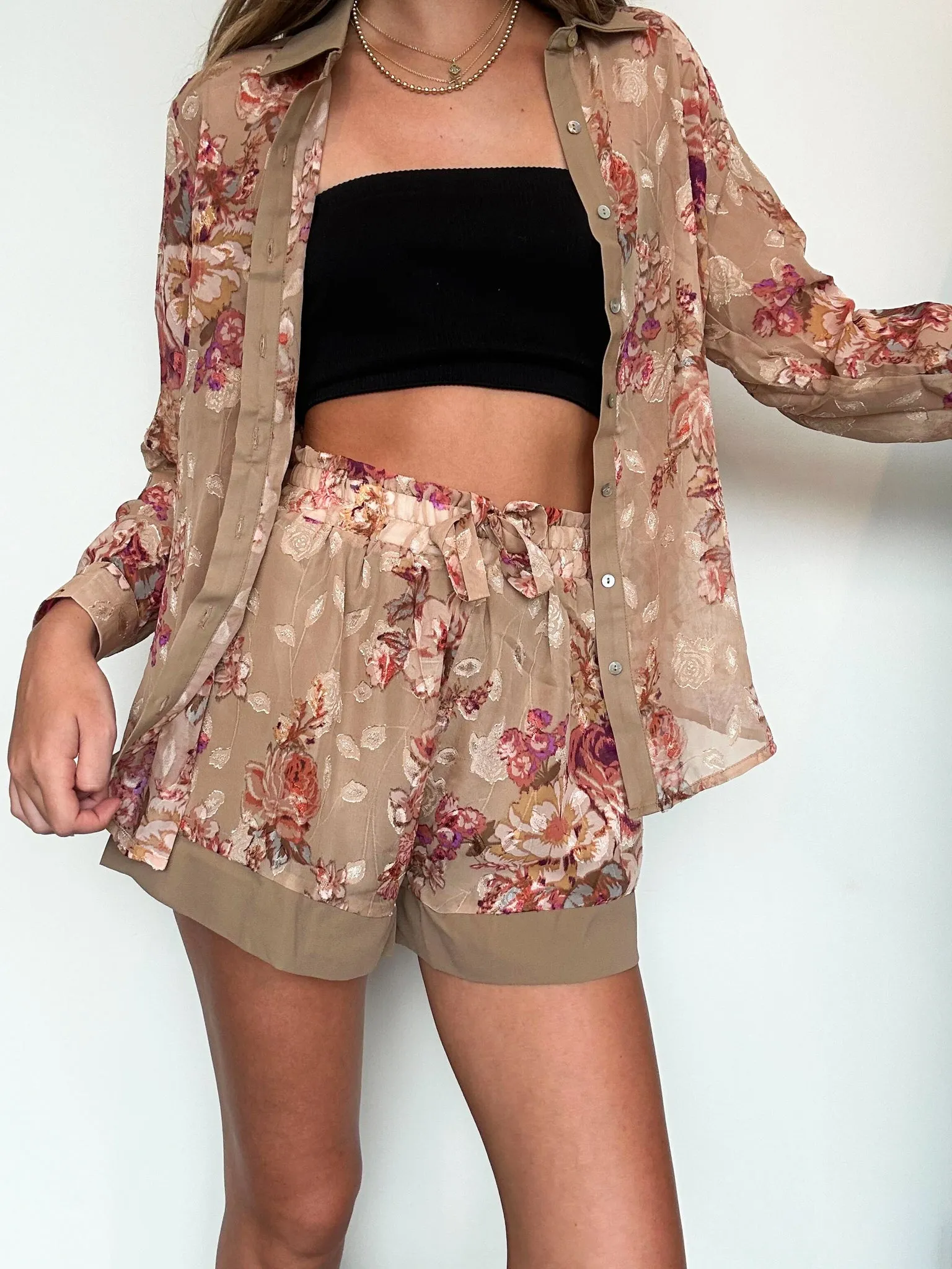 Floral Chiffon Shirt & Shorts Set