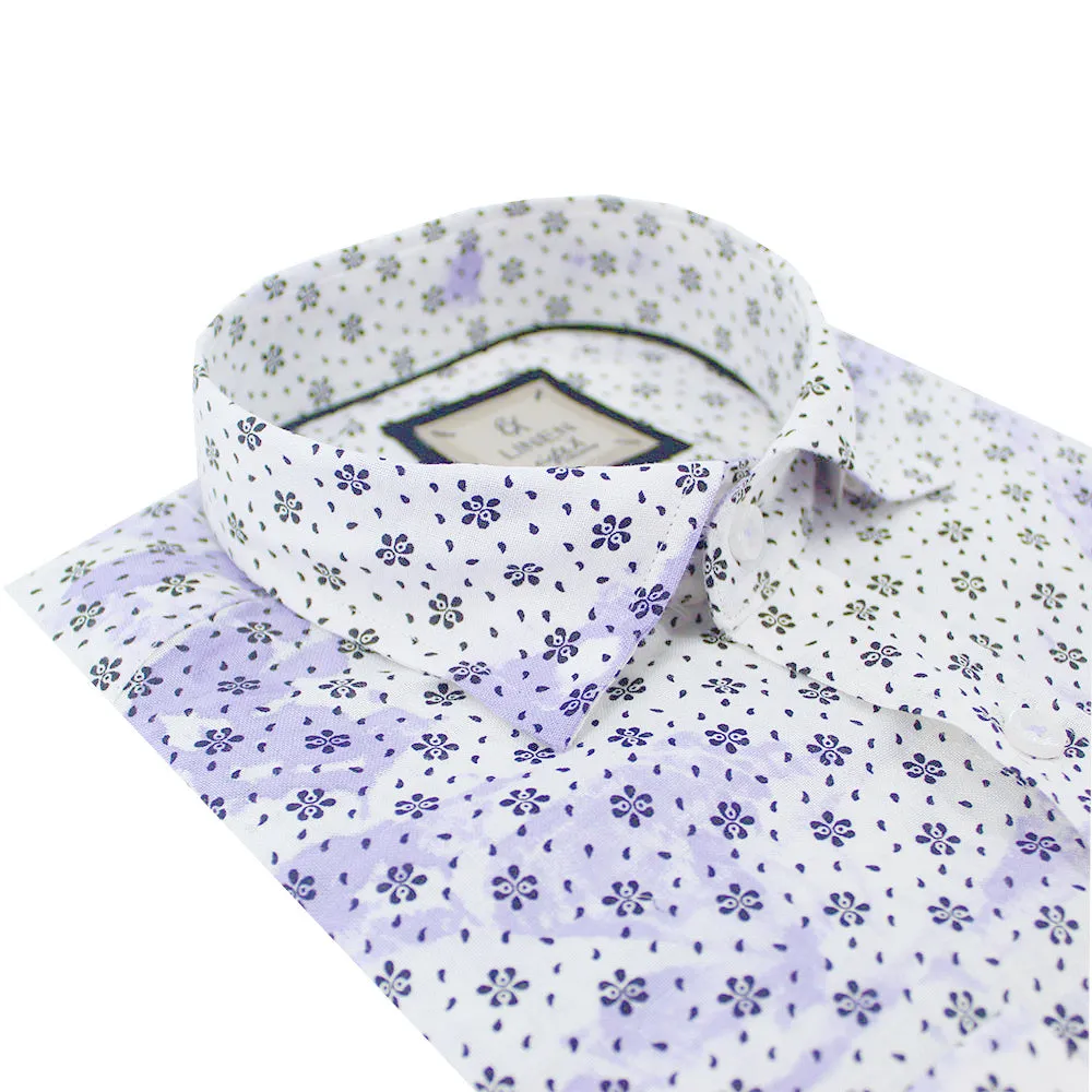 Floral Print Linen Shirt - Lilac Tie Dye