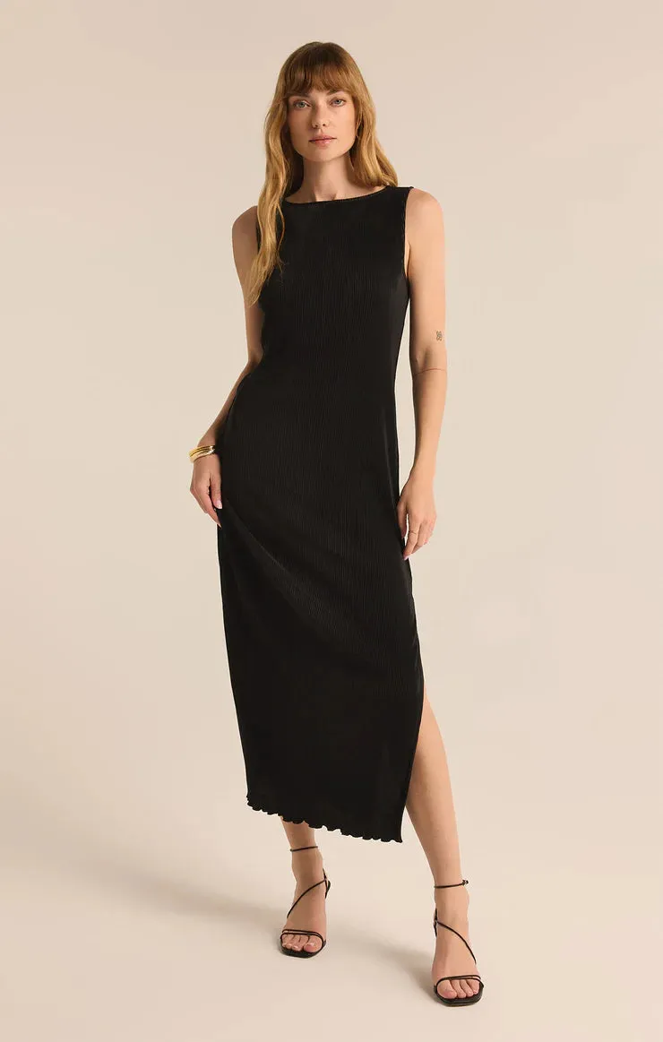 Gatsby Plisse Midi Dress - Black