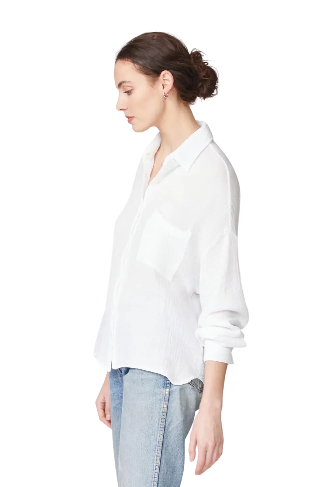 Gauze Long Sleeve Oversized Shirting Top