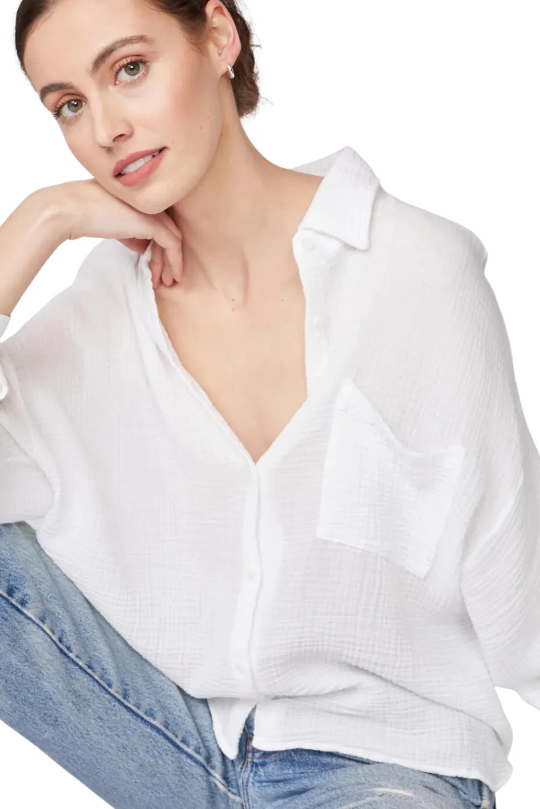 Gauze Long Sleeve Oversized Shirting Top