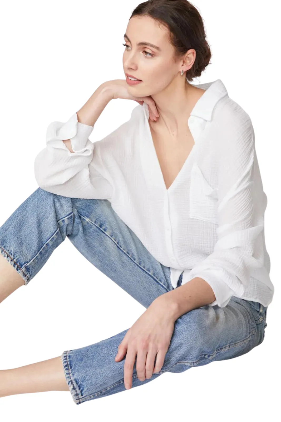 Gauze Long Sleeve Oversized Shirting Top