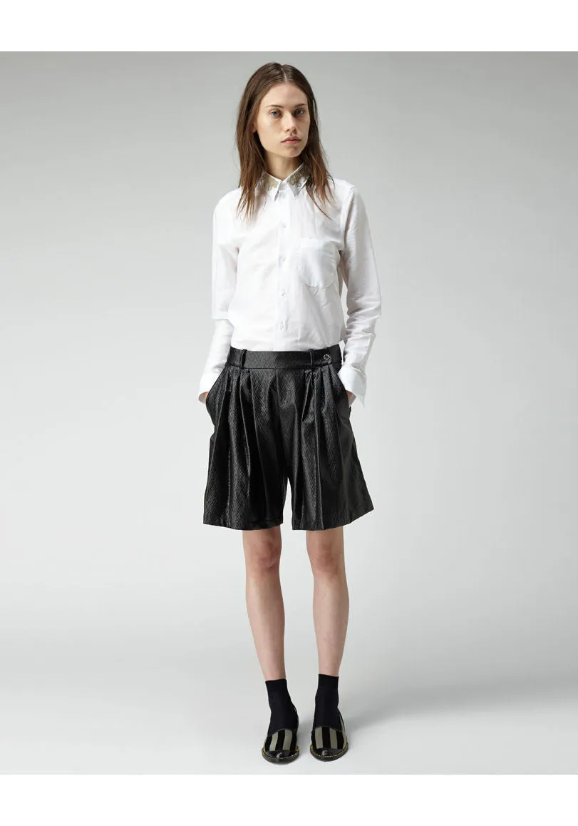 Herringbone Pleat Front Shorts