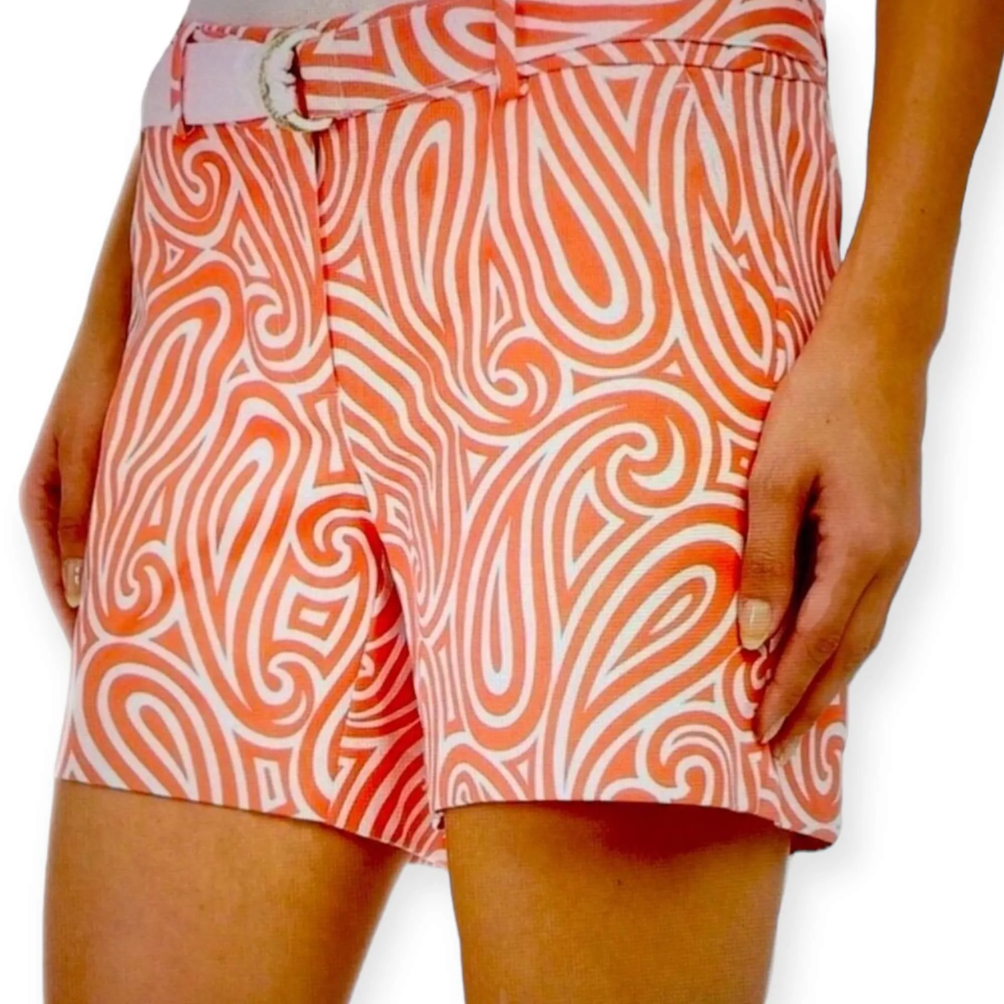 High Waisted Pink Abstract Chino Shorts