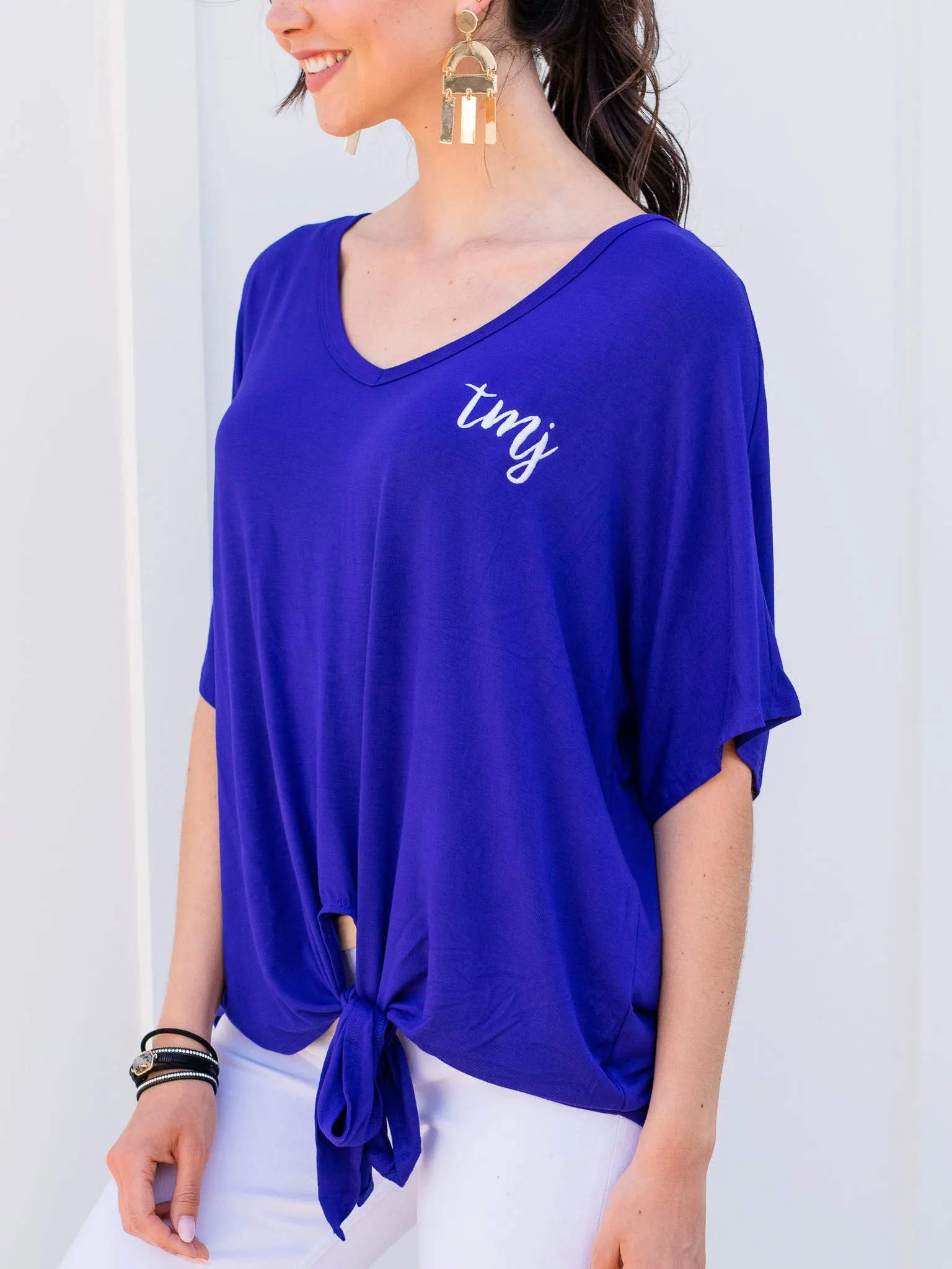 Hold Me Close Tie Front Top - Bright Blue