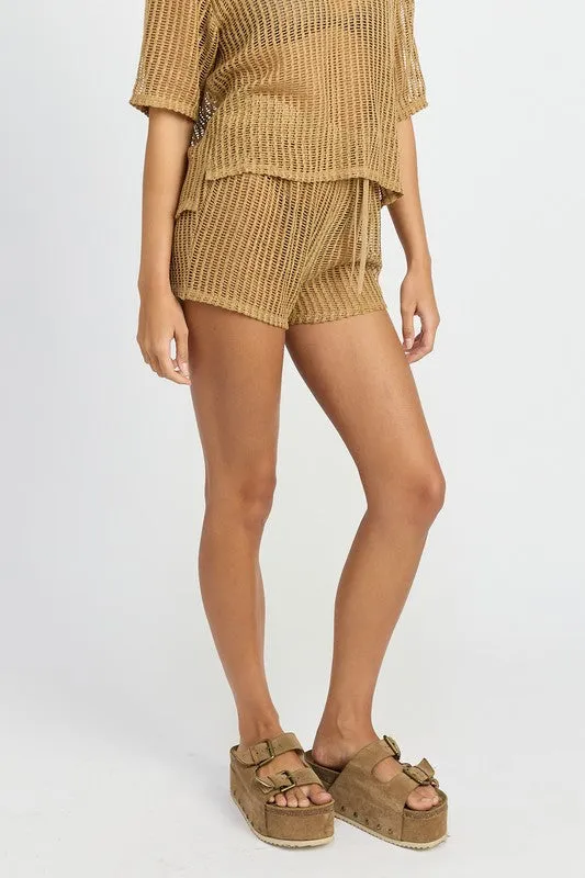 Hot Girl Cassie Open Knit Drawstring Lounge Shorts