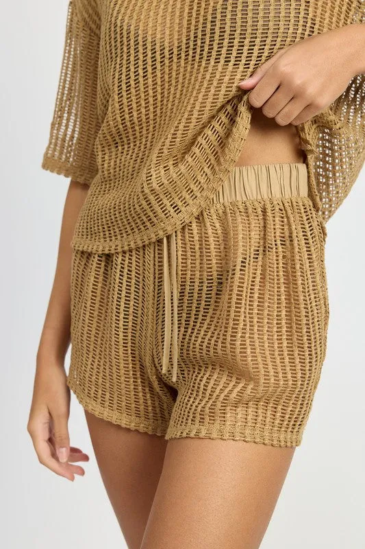 Hot Girl Cassie Open Knit Drawstring Lounge Shorts