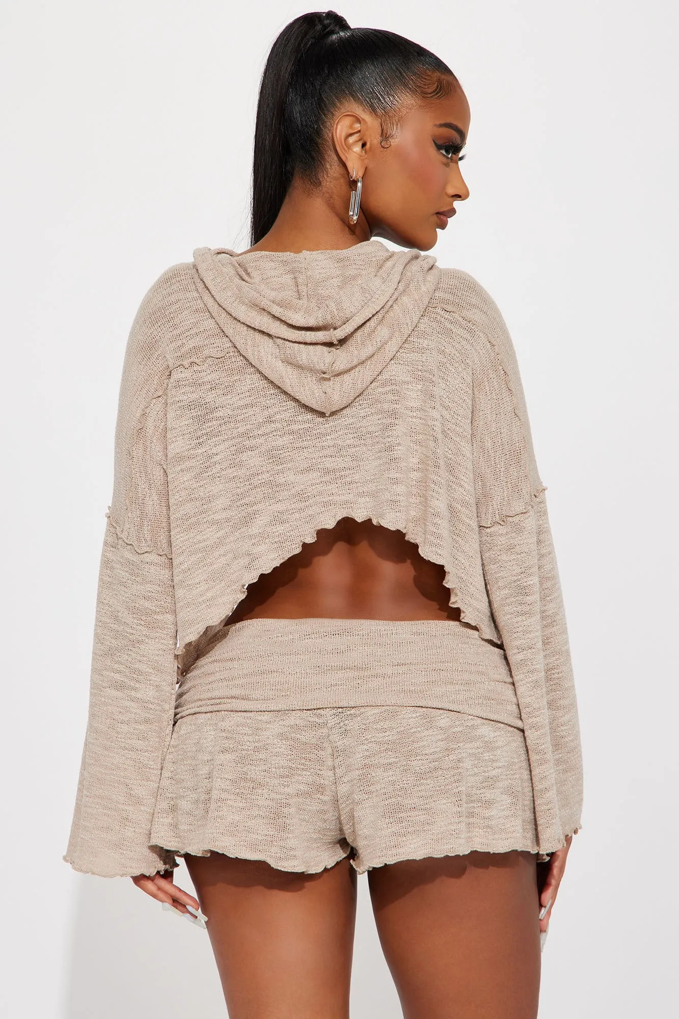 Island Breeze Sweater Short Set - Taupe