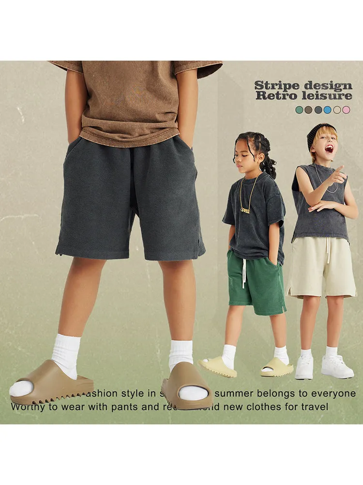 Kids' Washed Cropped Shorts With Slit Hem