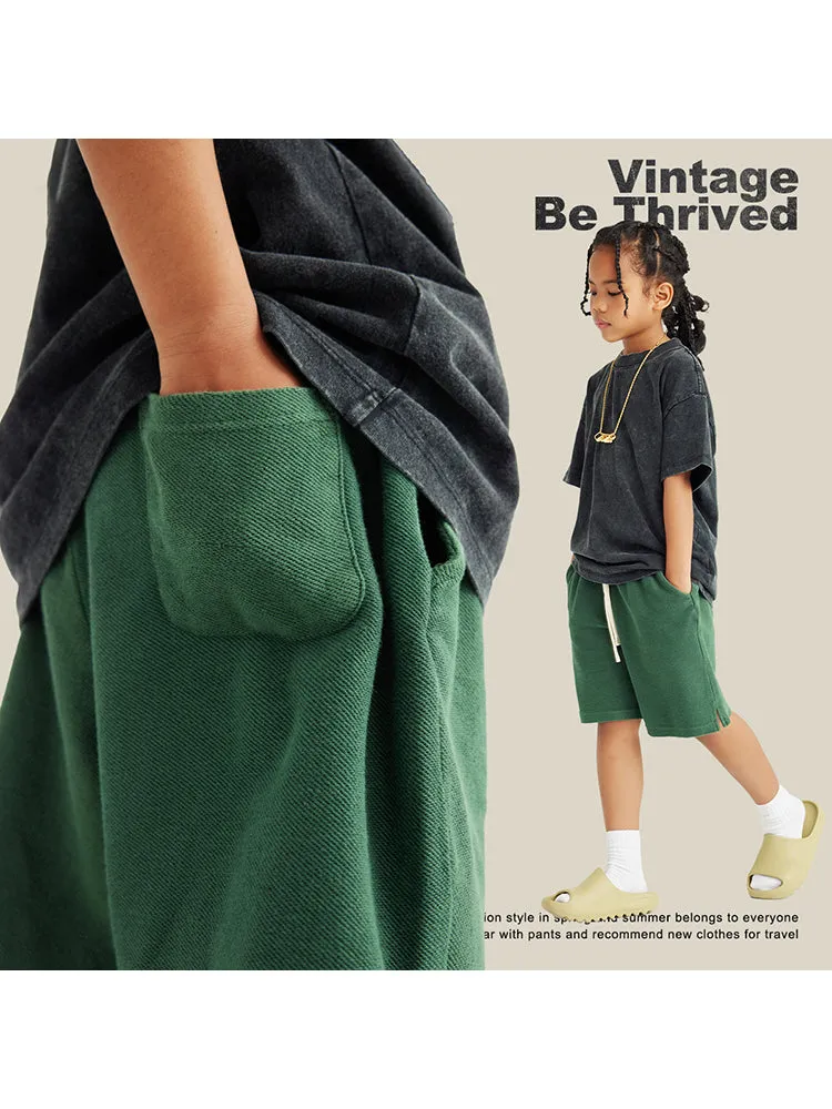 Kids' Washed Cropped Shorts With Slit Hem