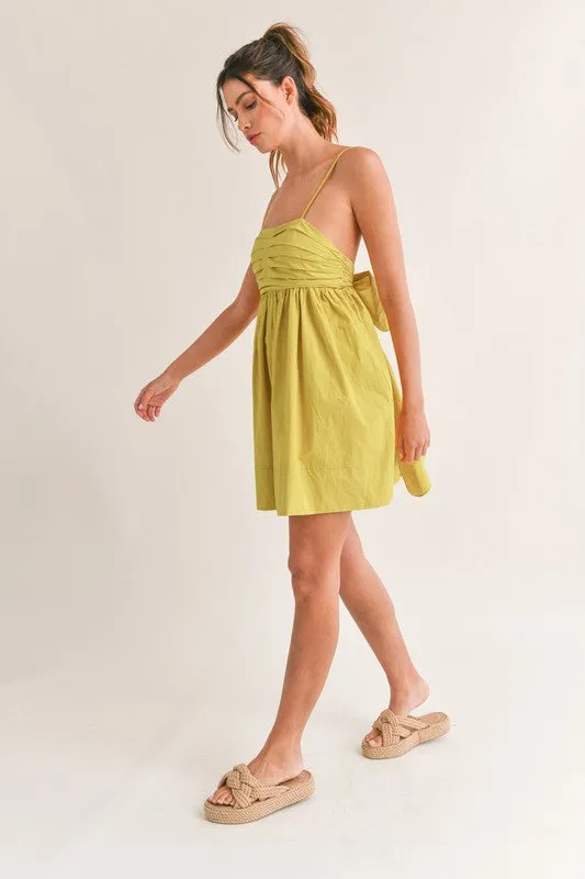 Kiwi Pleated Bow Tie Mini Dress