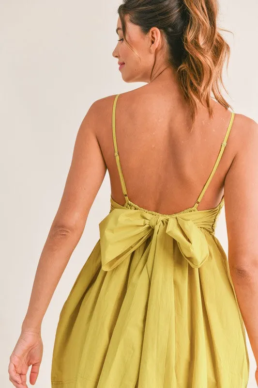 Kiwi Pleated Bow Tie Mini Dress