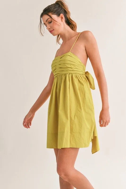 Kiwi Pleated Bow Tie Mini Dress