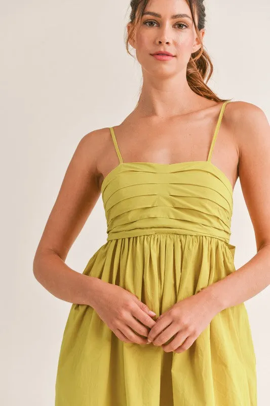 Kiwi Pleated Bow Tie Mini Dress