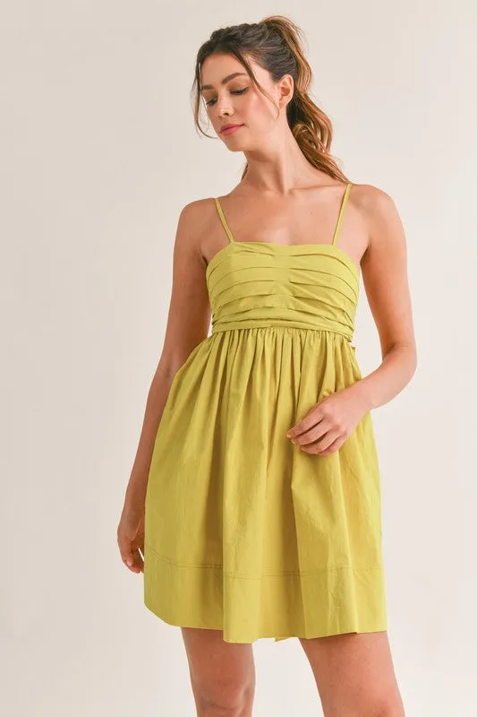 Kiwi Pleated Bow Tie Mini Dress