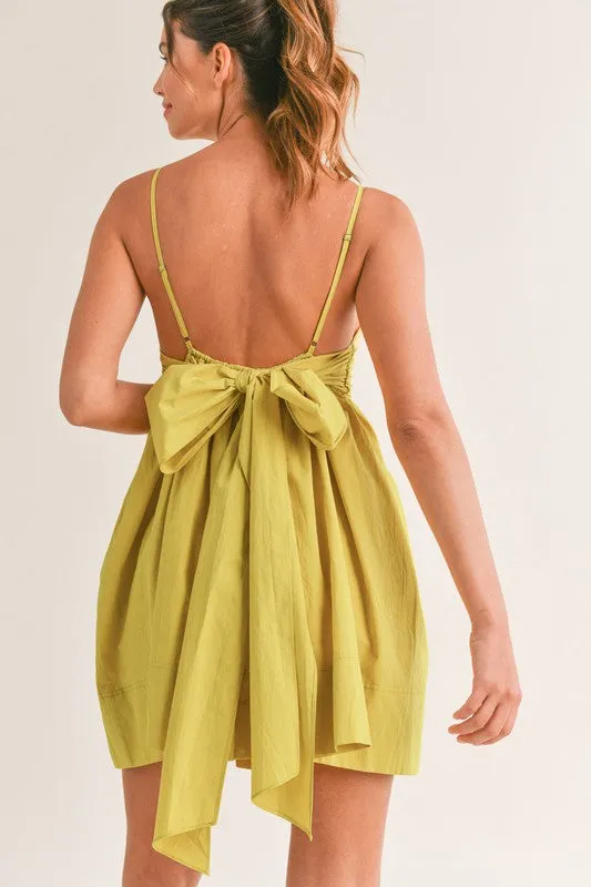 Kiwi Pleated Bow Tie Mini Dress