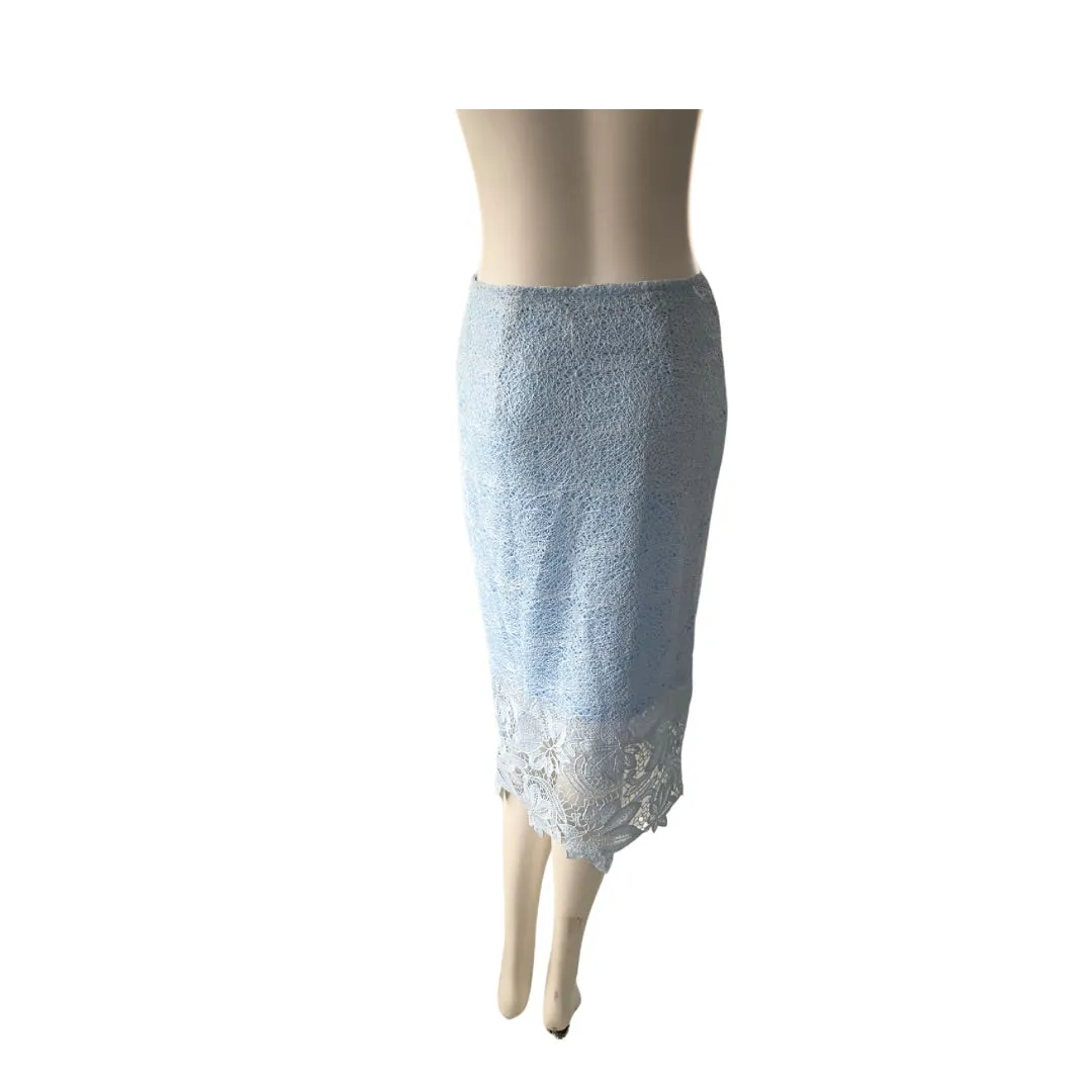 Lace Appliqué Pencil Skirt Blue