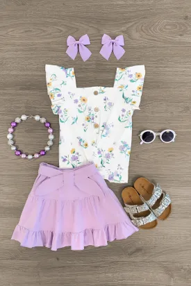 Lavender Spring Floral Ruffle Skirt Set