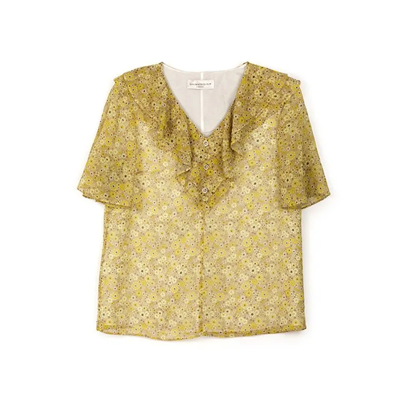 Light Yellow Short Sleeve Floral T-shirt