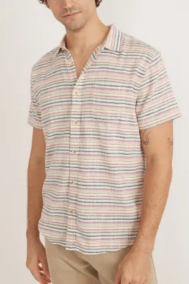 Marine Layer Short Sleeve Stretch Selvage Shirt in Multi Stripe