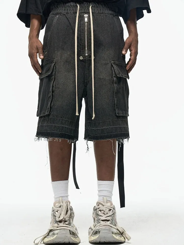 Men's Stitching Multi-pocket Denim Shorts