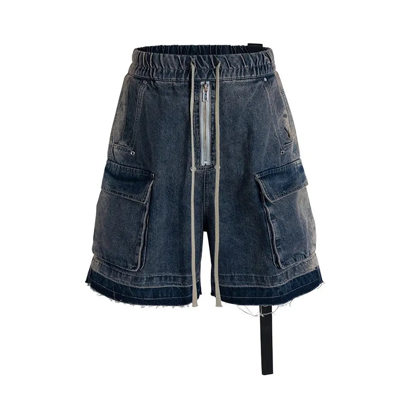 Men's Stitching Multi-pocket Denim Shorts