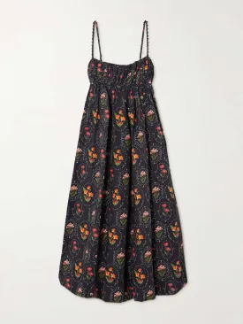 Open-back floral-print cotton midi dress