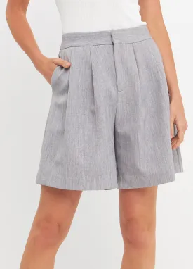 Pleated Tailored Grey Shorts