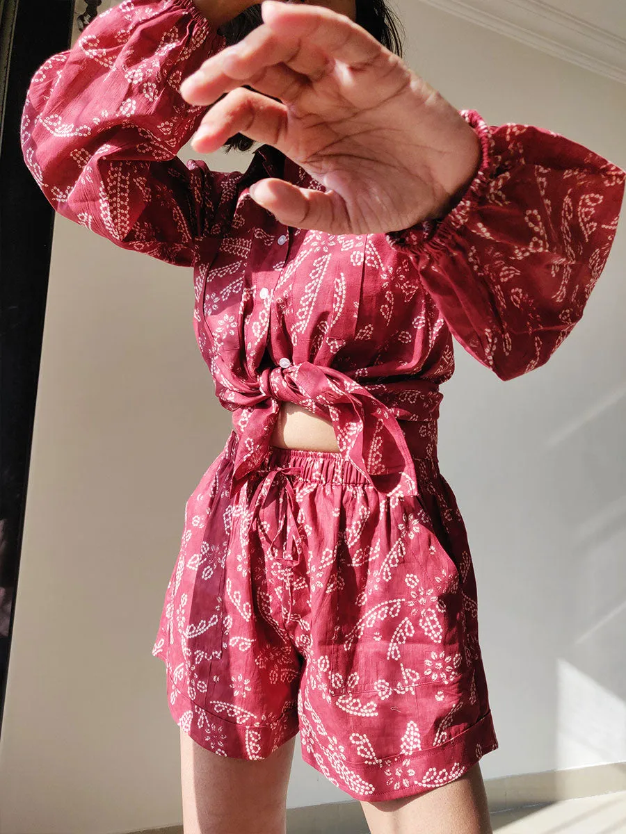 Plum Shirt-Shorts Co-ord Set