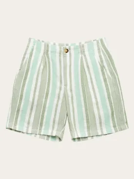 POSEY wide mid-rise pleated jacquard woven stripe shorts - GOTS/Vegan - Green stripe