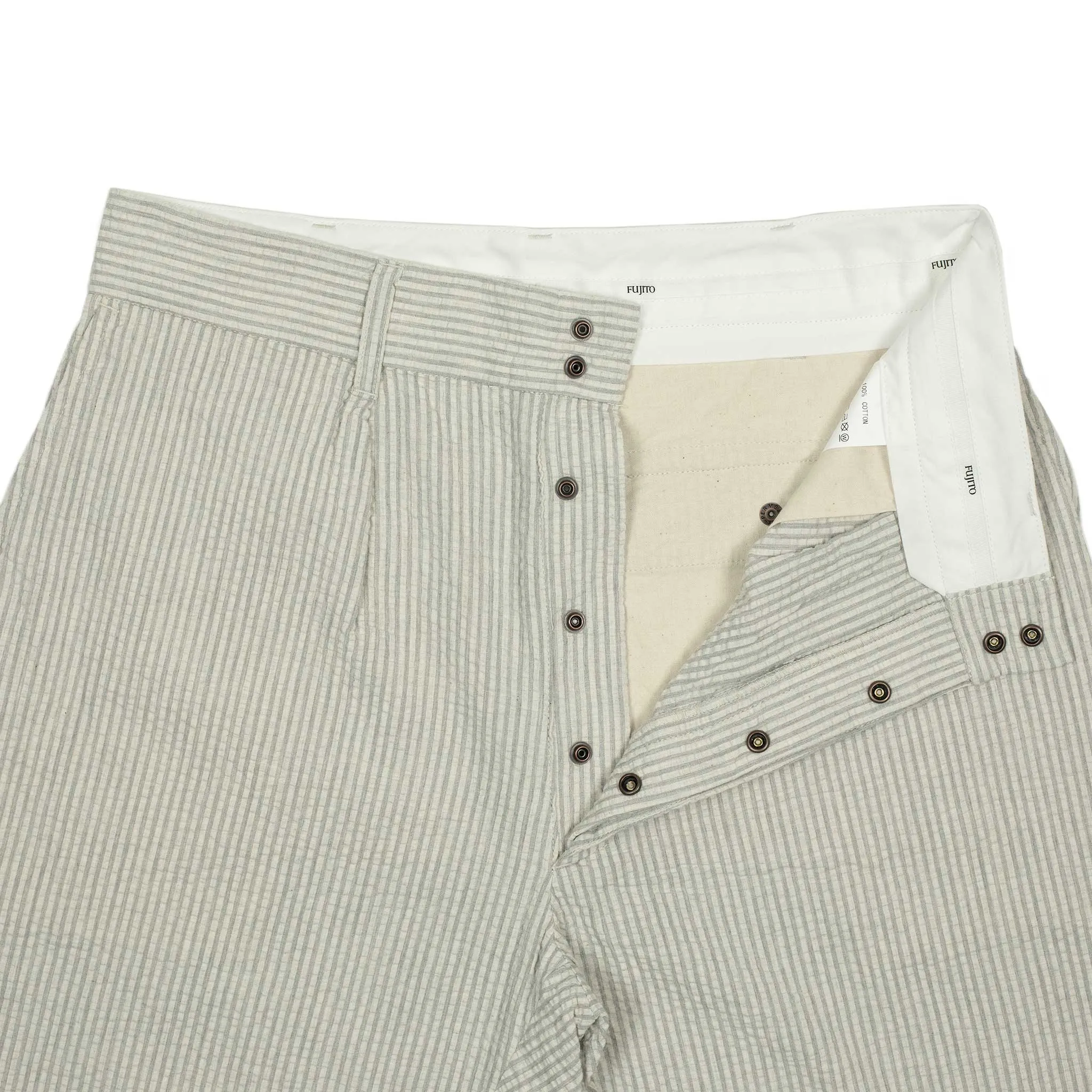 Safari shorts in salt and grey stripe cotton seersucker