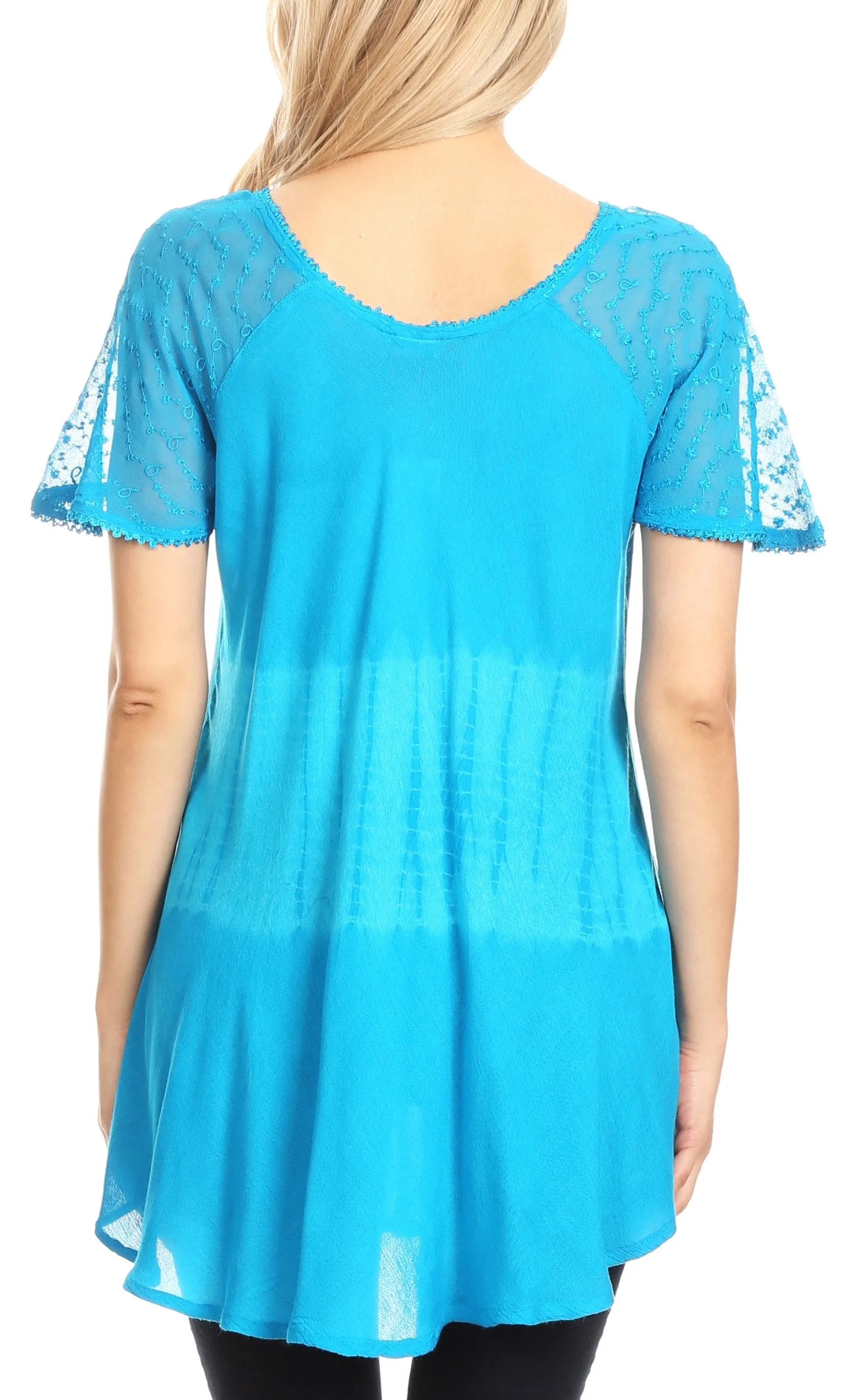 Sakkas Parisa Casual Summer Short Sleeve Top Blouse with Corset and Embroidery