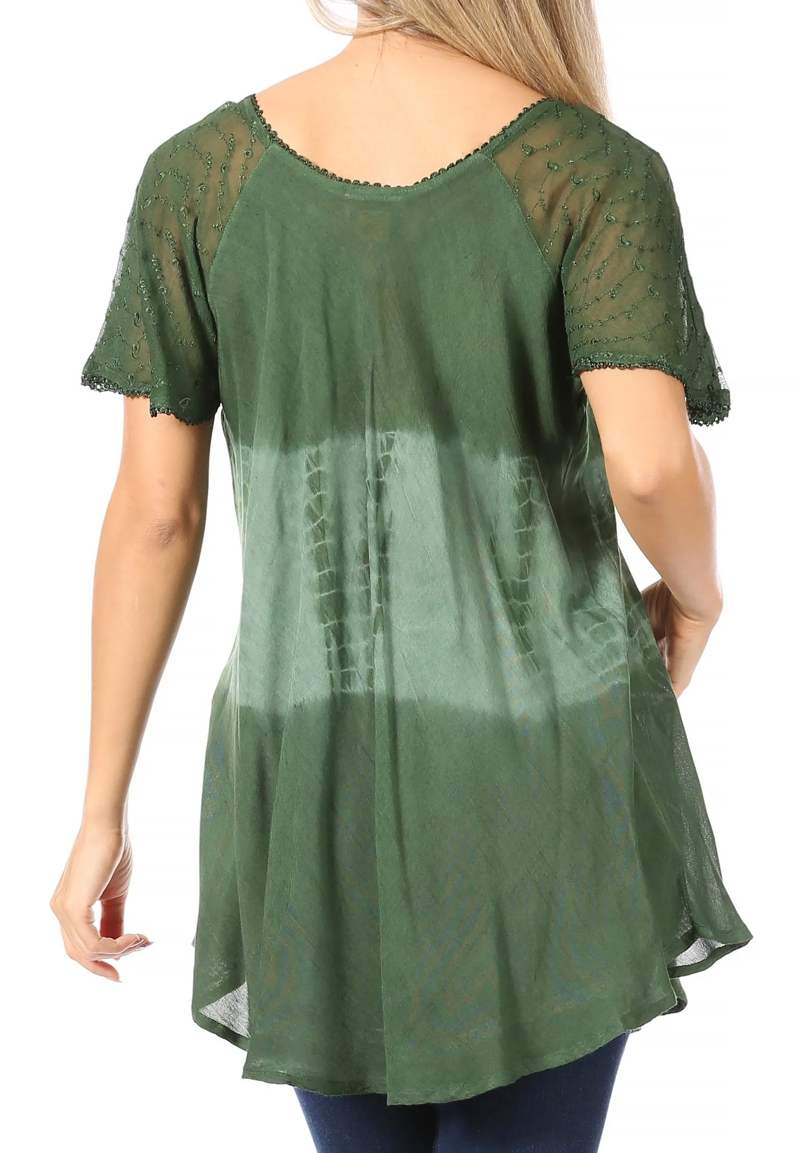 Sakkas Parisa Casual Summer Short Sleeve Top Blouse with Corset and Embroidery