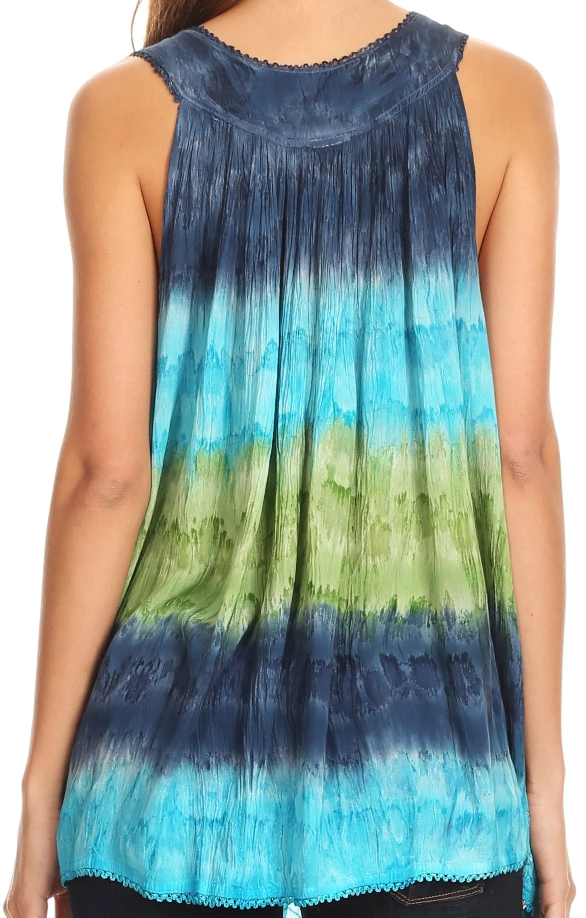 Sakkas Renee Dip Dye Floral Print Tank with Sequins and Embroidery