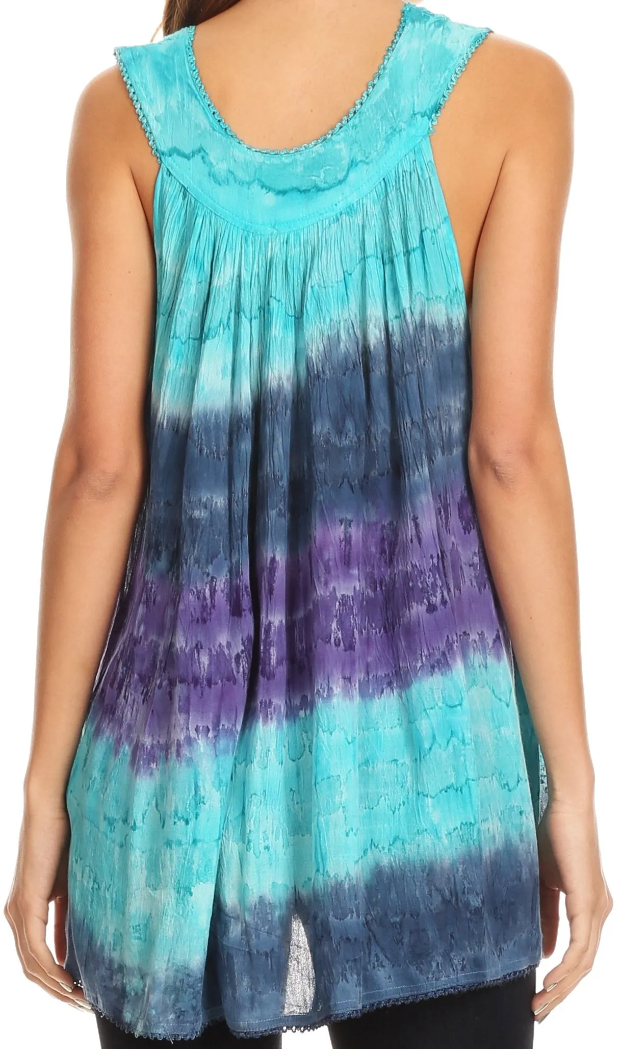 Sakkas Renee Dip Dye Floral Print Tank with Sequins and Embroidery