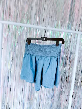 Samantha Smocked Waist Cotton Denim Shorts