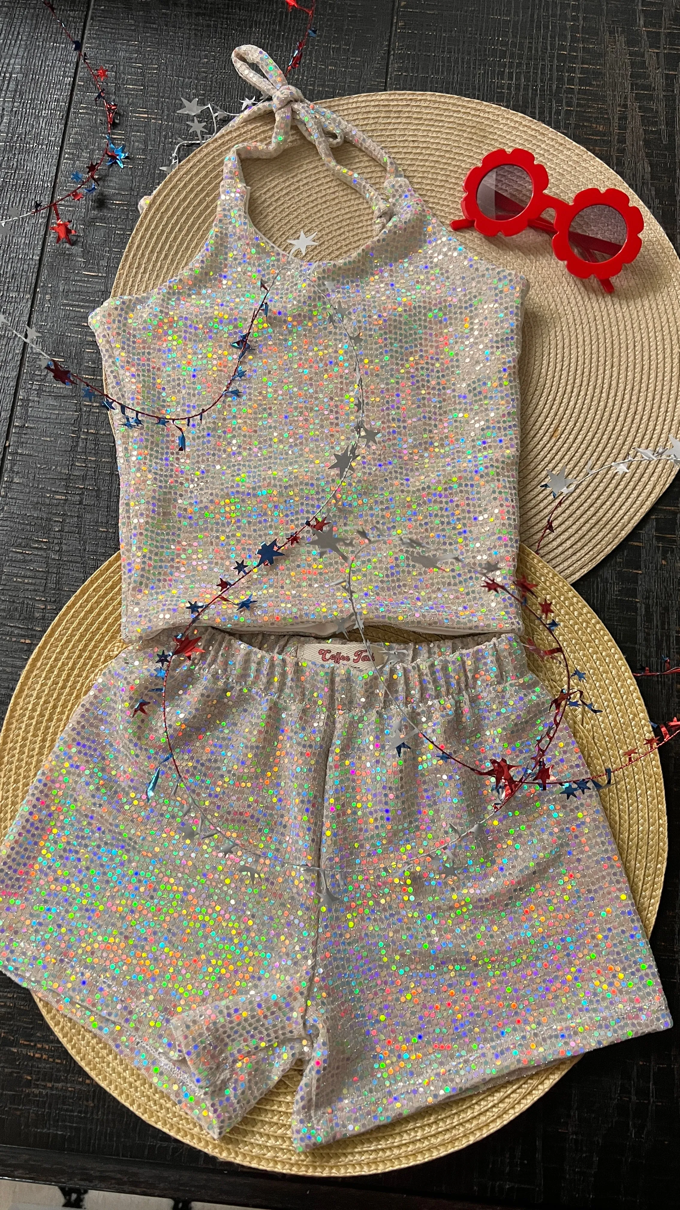 Silver Sparkle Girls Halter and Short Set