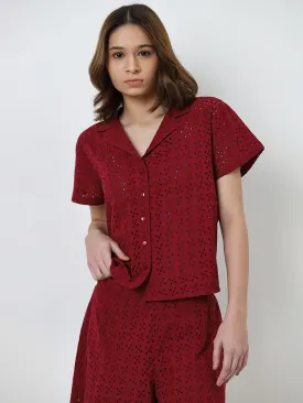 Superstar Red Schiffli Design Cotton Shirt