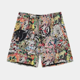 Tattoo Collage Mesh Mens Shorts (Black/Red)