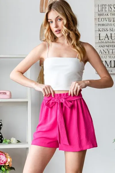 Texture High Waist Tied Shorts