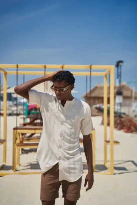 Textured Linen Shirt and Brown Short