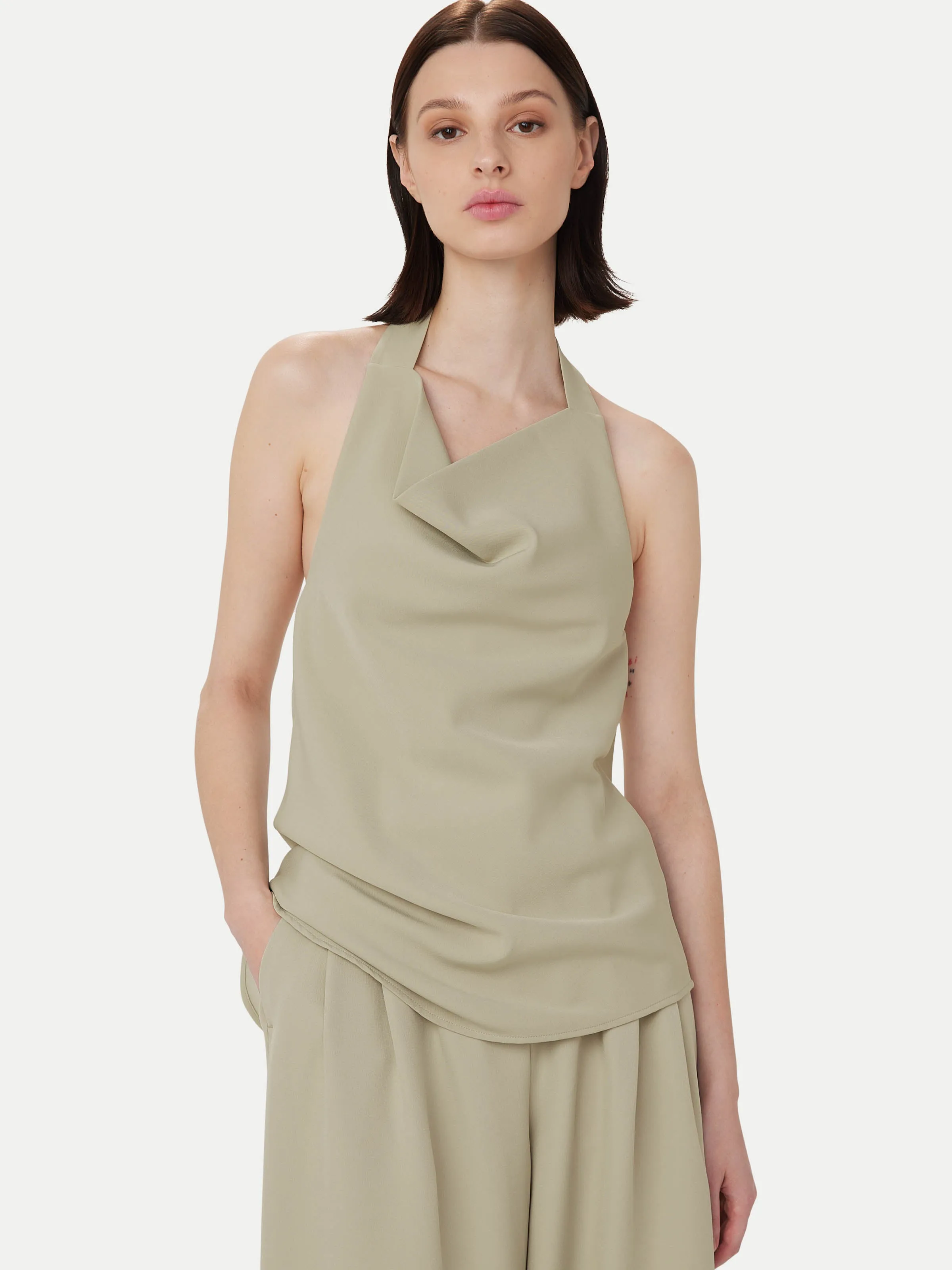 The Draped Halter Top in Light Greige