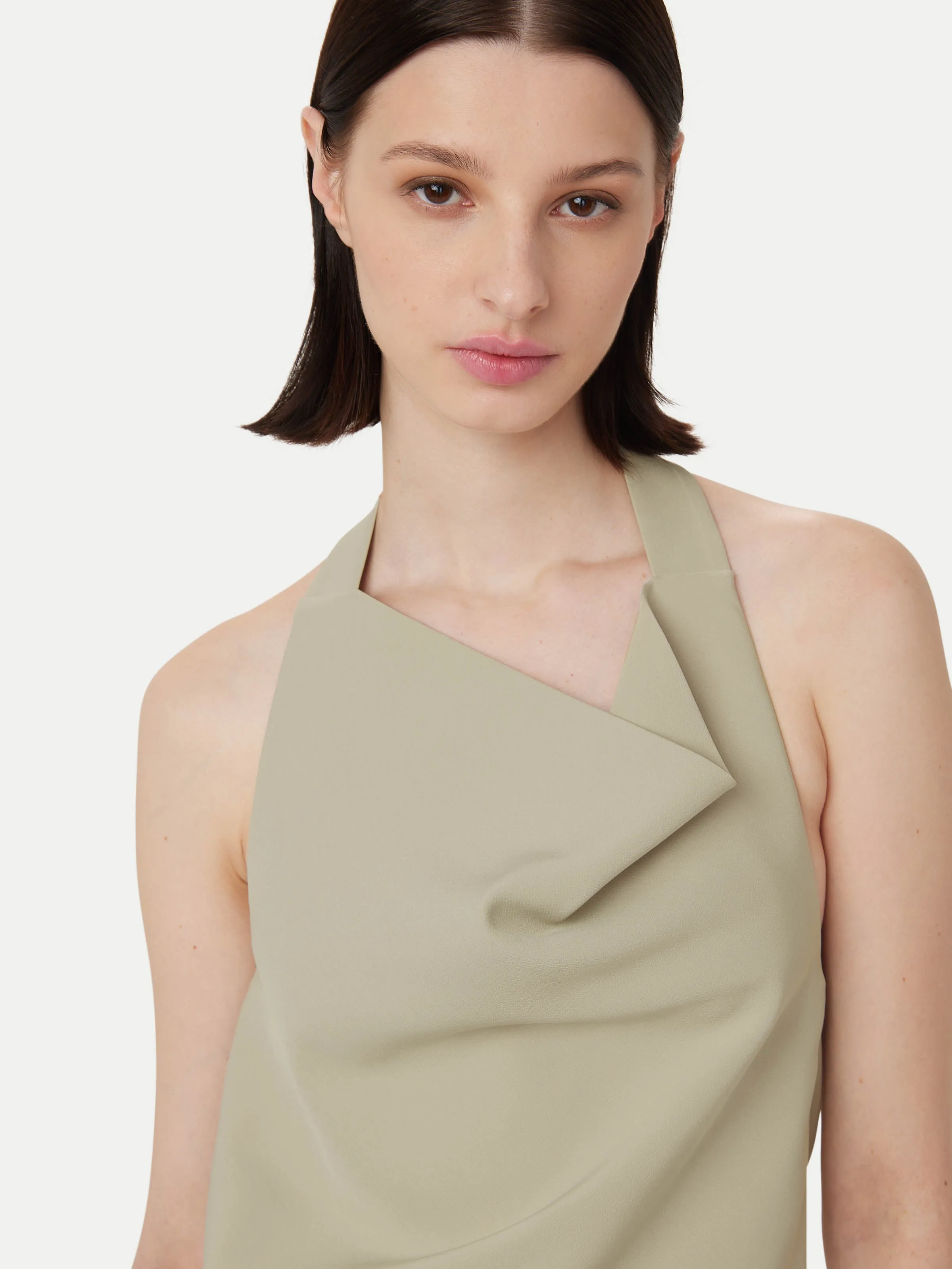 The Draped Halter Top in Light Greige