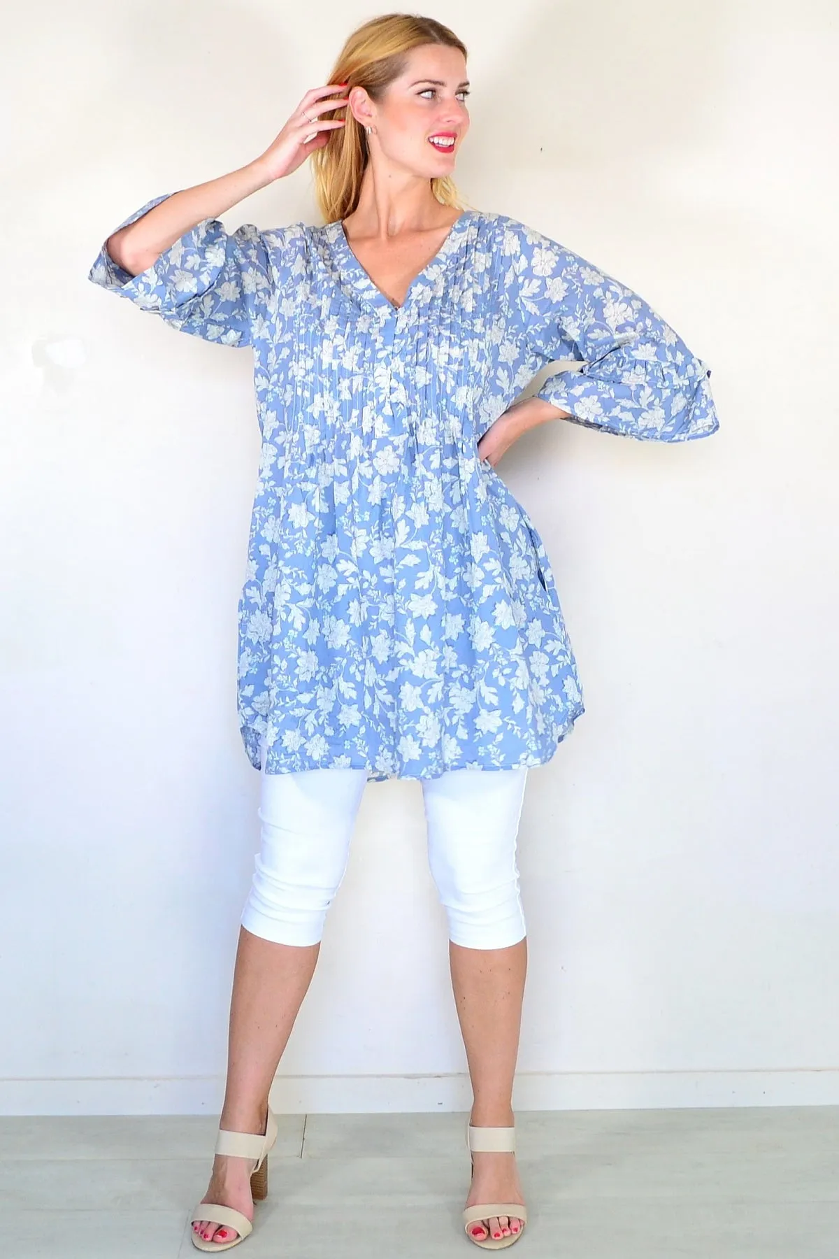 Tiffany Grey Pleats Tunic Top