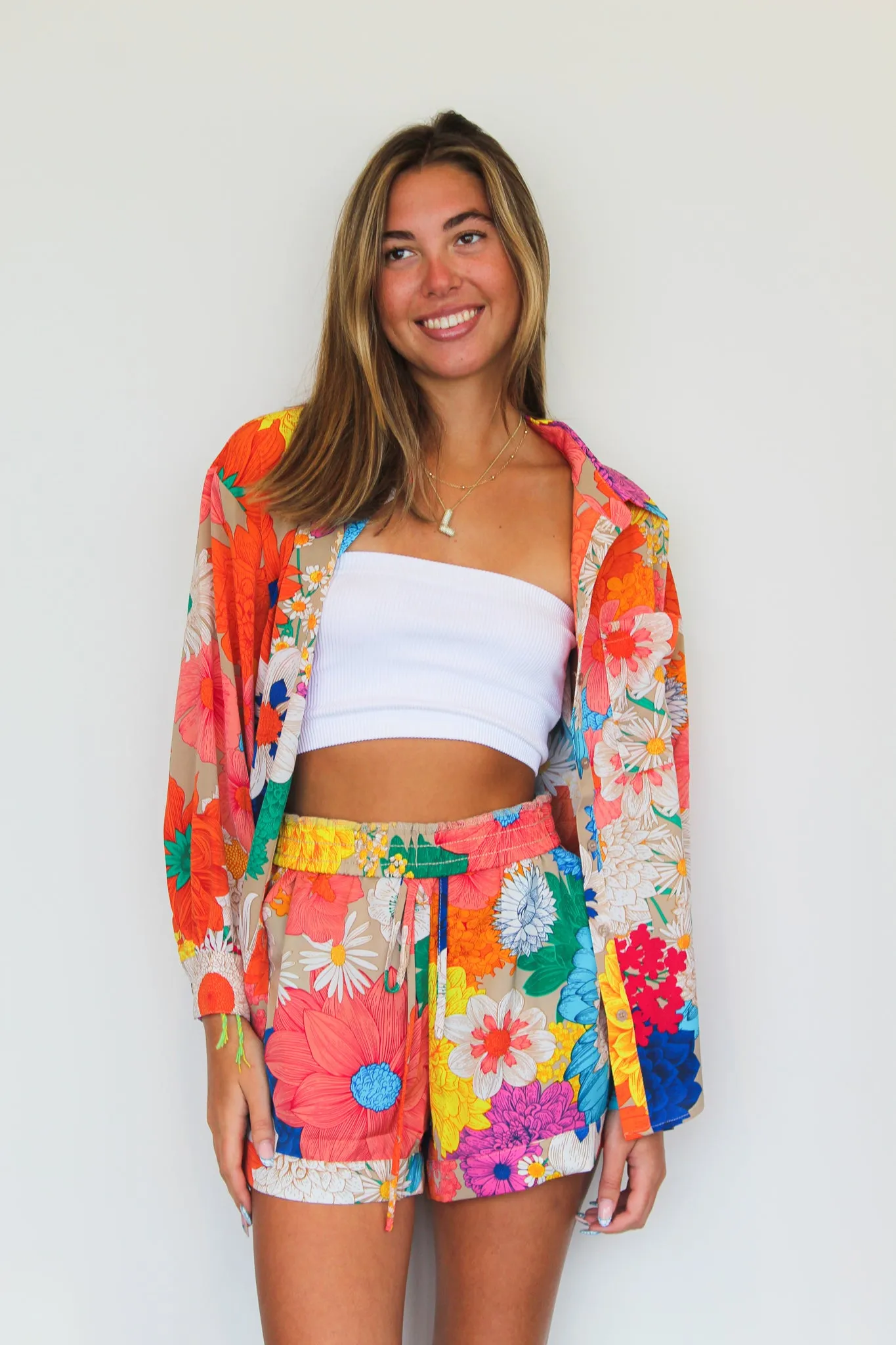 Tropical Floral Drawstring Shorts