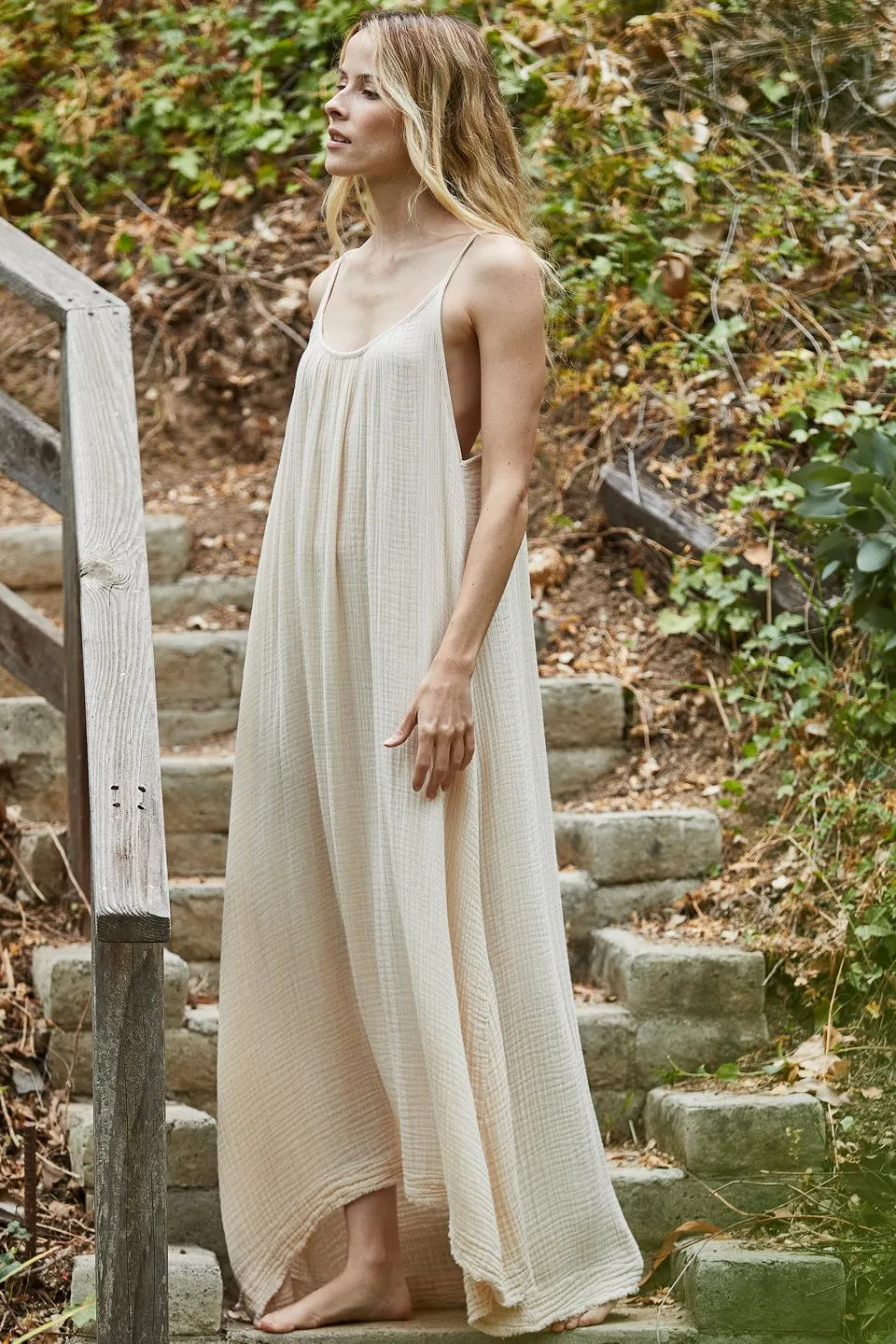 Tulum Lightweight Gauze Low Back Maxi, Oatmeal