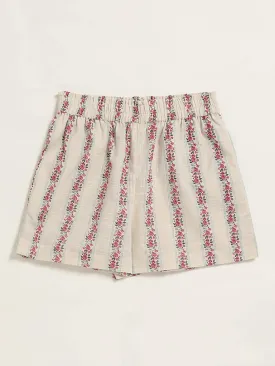 Utsa Kids Rose Print Off-White Shorts (8 -14yrs)