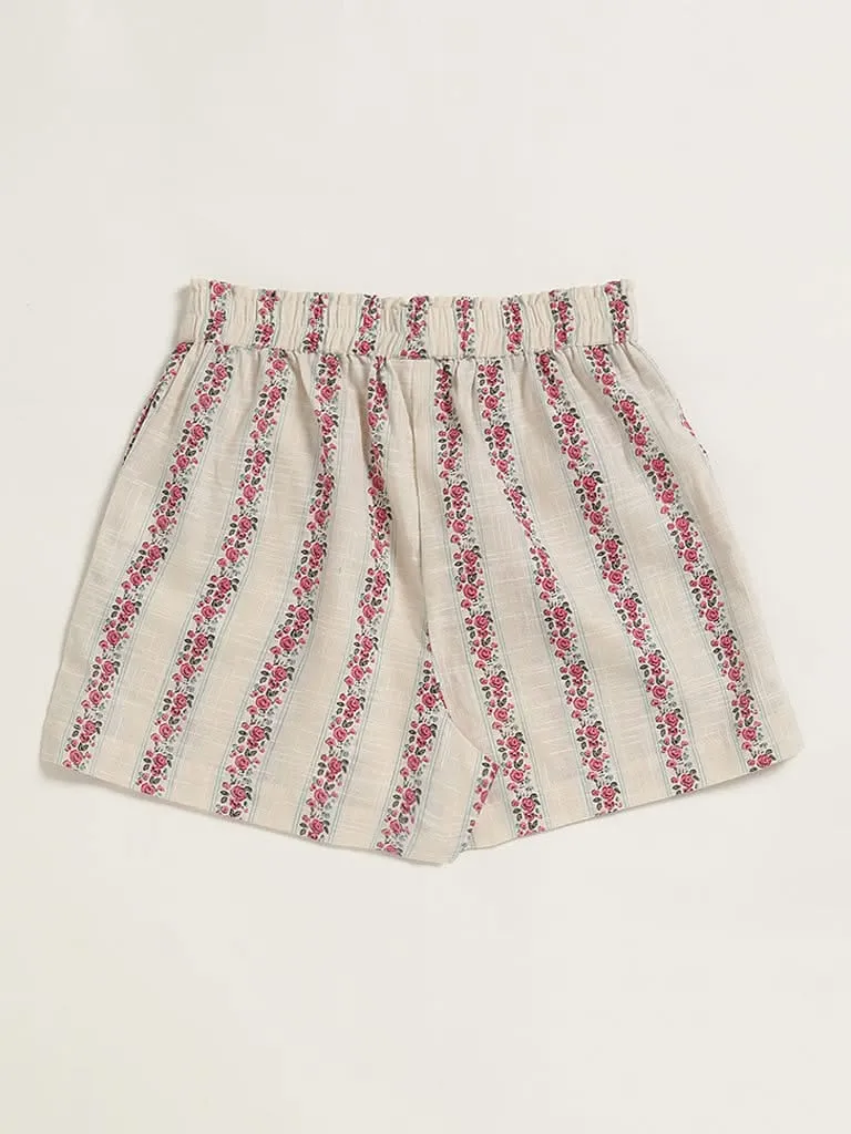 Utsa Kids Rose Print Off-White Shorts (8 -14yrs)