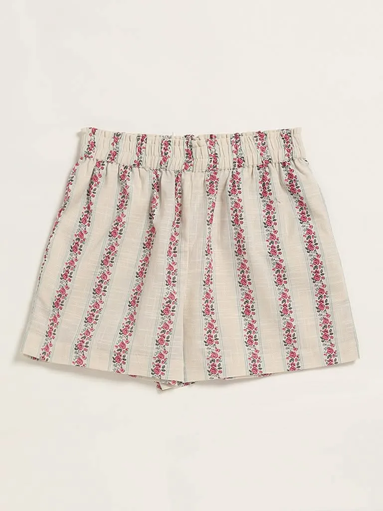 Utsa Kids Rose Print Off-White Shorts (8 -14yrs)