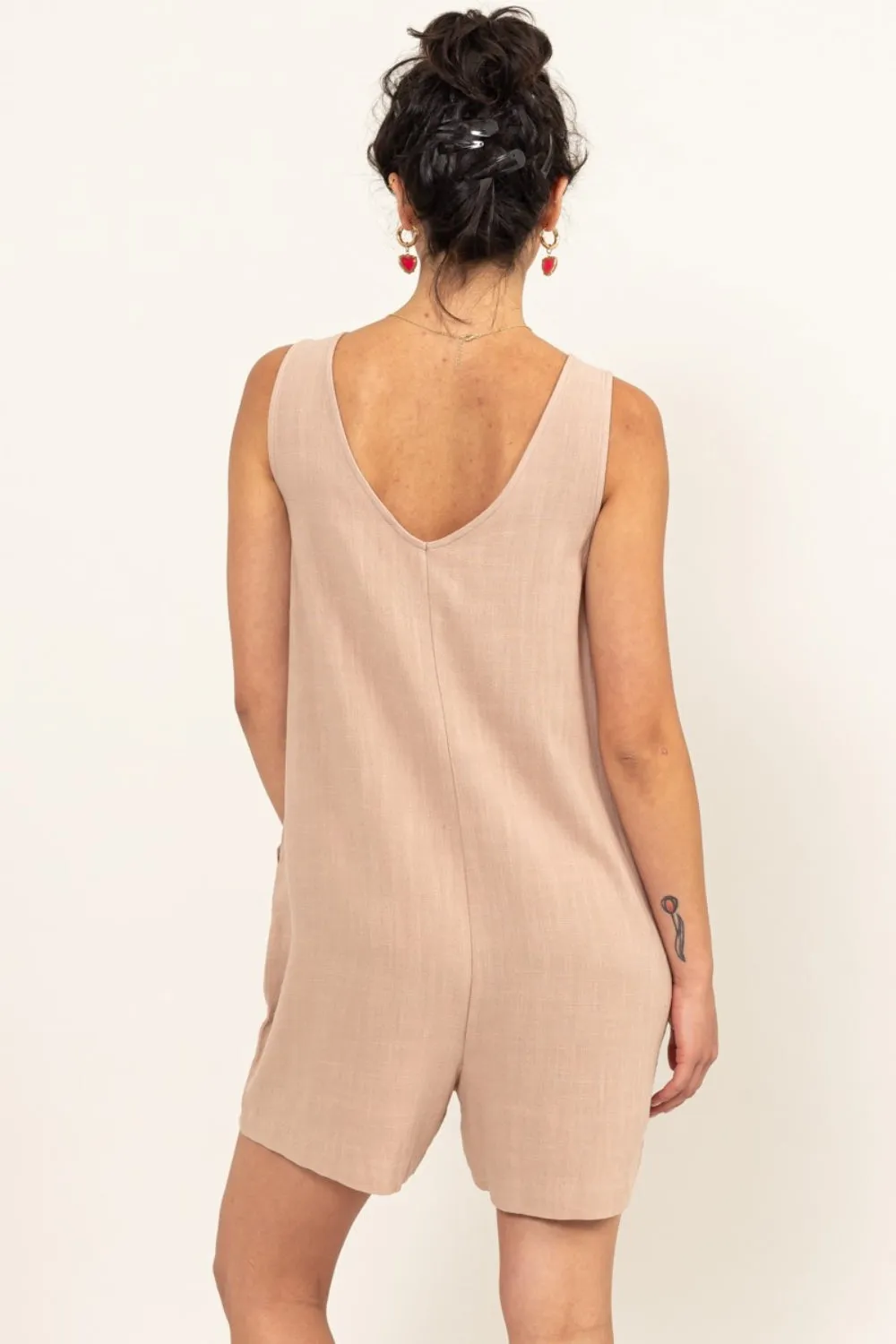 V-Neck Sleeveless Romper with Pockets